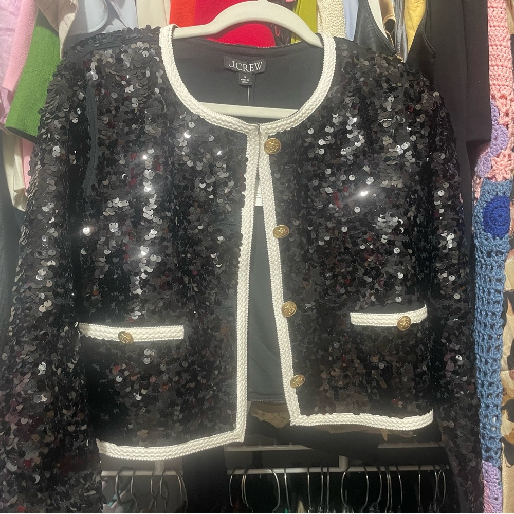 J. Crew Mariner Lady Sequin Blazer with White Trim